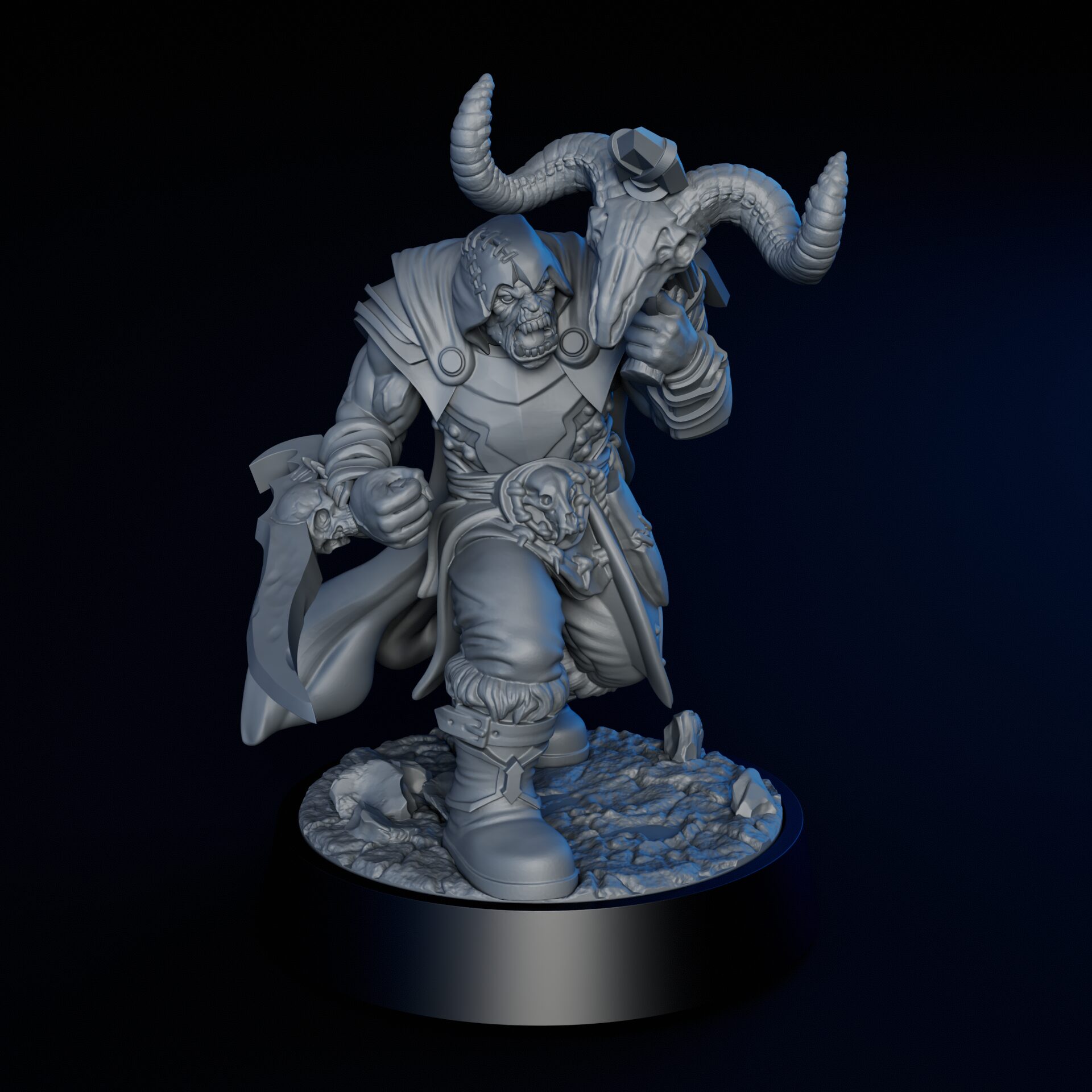 Front of high-detailed 35mm rogue orc RPG fine art miniature for collectors, sculpted by Alex Oliver for Fantastic Art Studios.