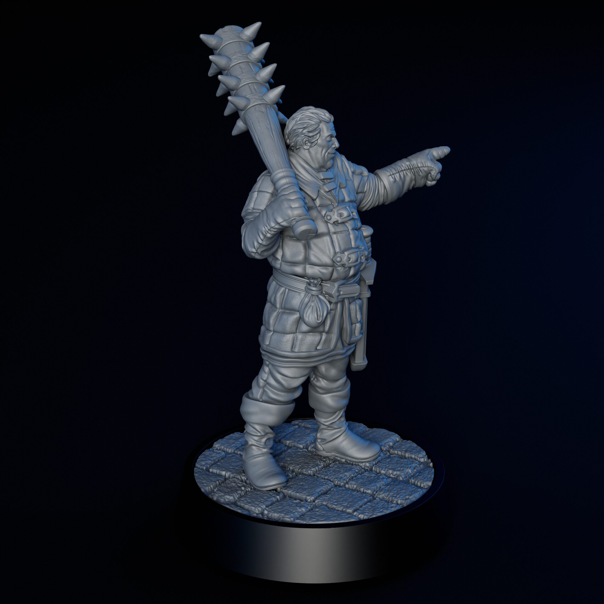 Right side of High-detailed 35mm bandit enforcer RPG fine art miniature for collectors, sculpted by Alex Oliver for Fantastic Art Studios.