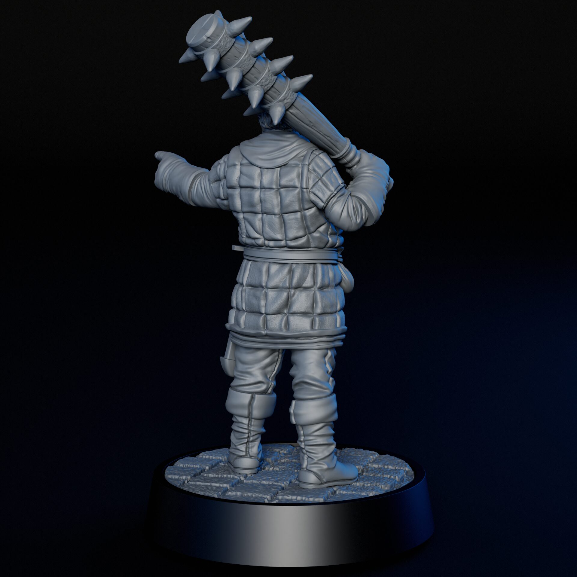 Back of High-detailed 35mm bandit enforcer RPG fine art miniature for collectors, sculpted by Alex Oliver for Fantastic Art Studios.