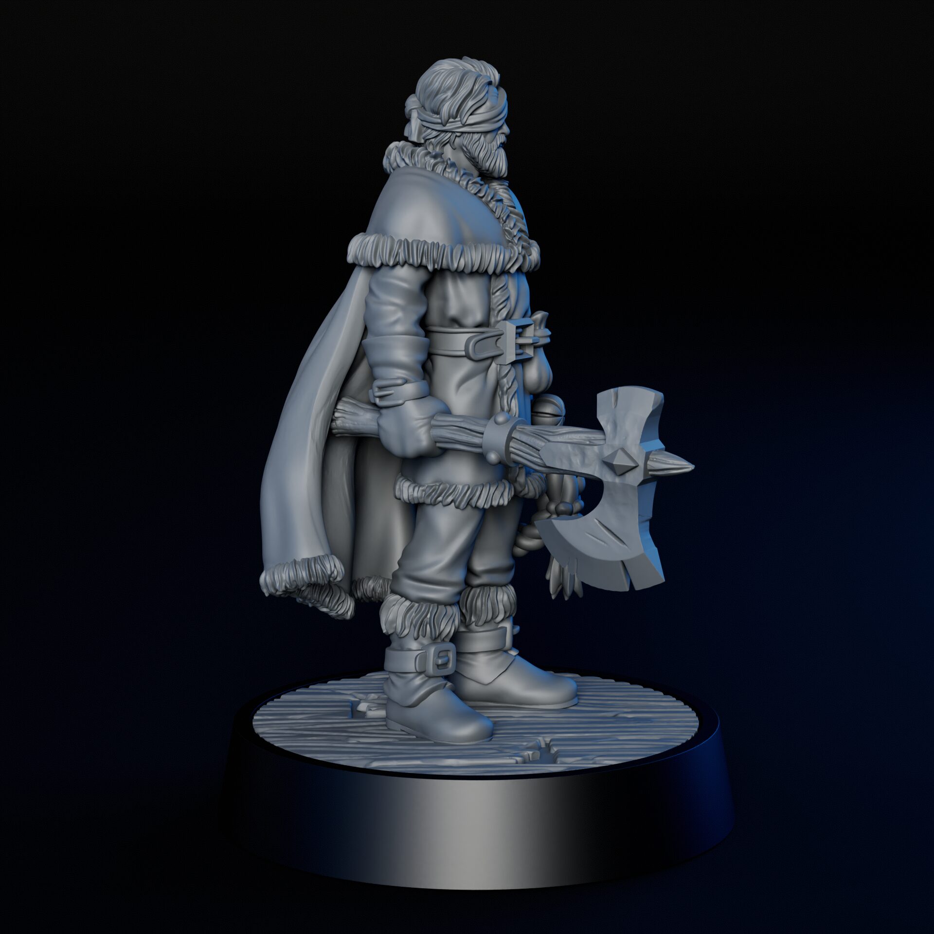 Right side of High-detailed 35mm bandit leader RPG fine art miniature for collectors, sculpted by Alex Oliver for Fantastic Art Studios.