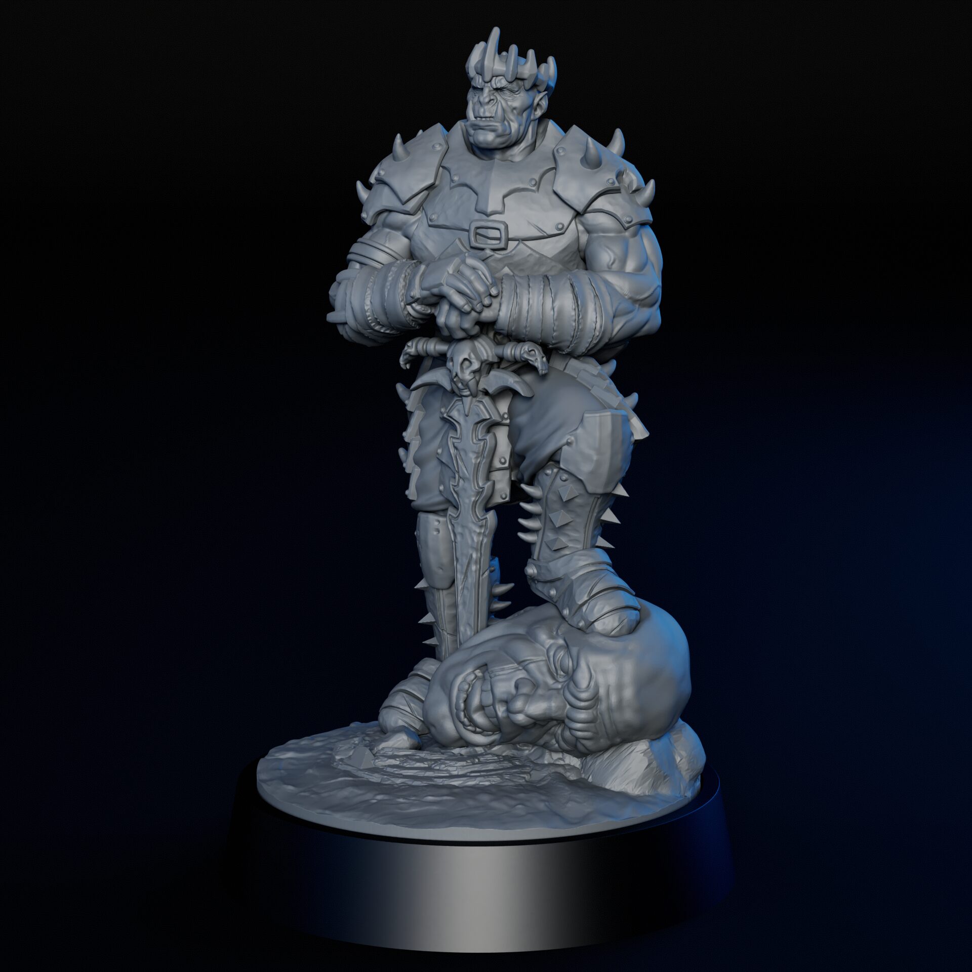 Sword of high-detailed 35mm orc king RPG fine art miniature for collectors, sculpted by Alex Oliver for Fantastic Art Studios.