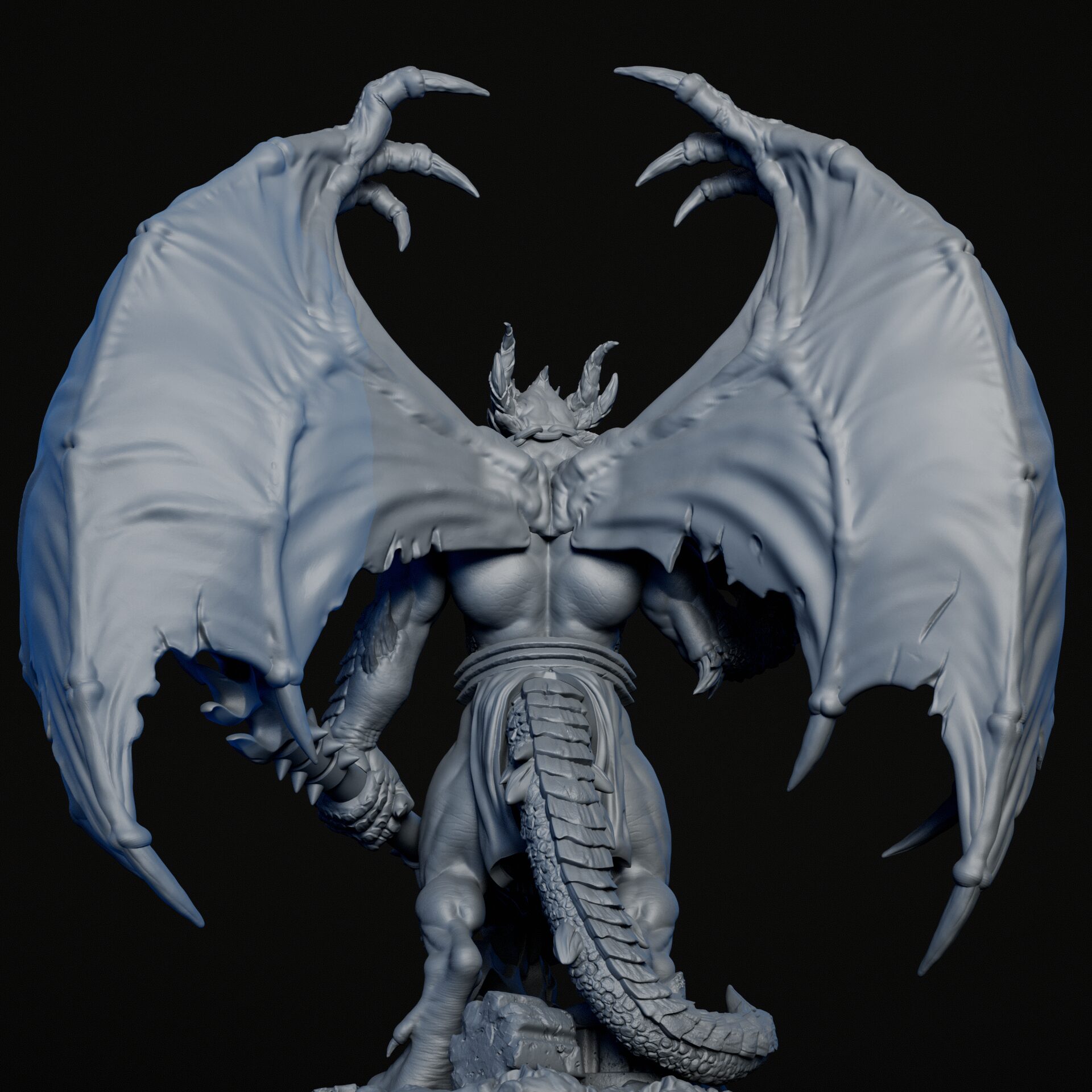 Wings of high-detailed 35mm pit fiend RPG fine art miniature for collectors, sculpted by Alex Oliver for Fantastic Art Studios.