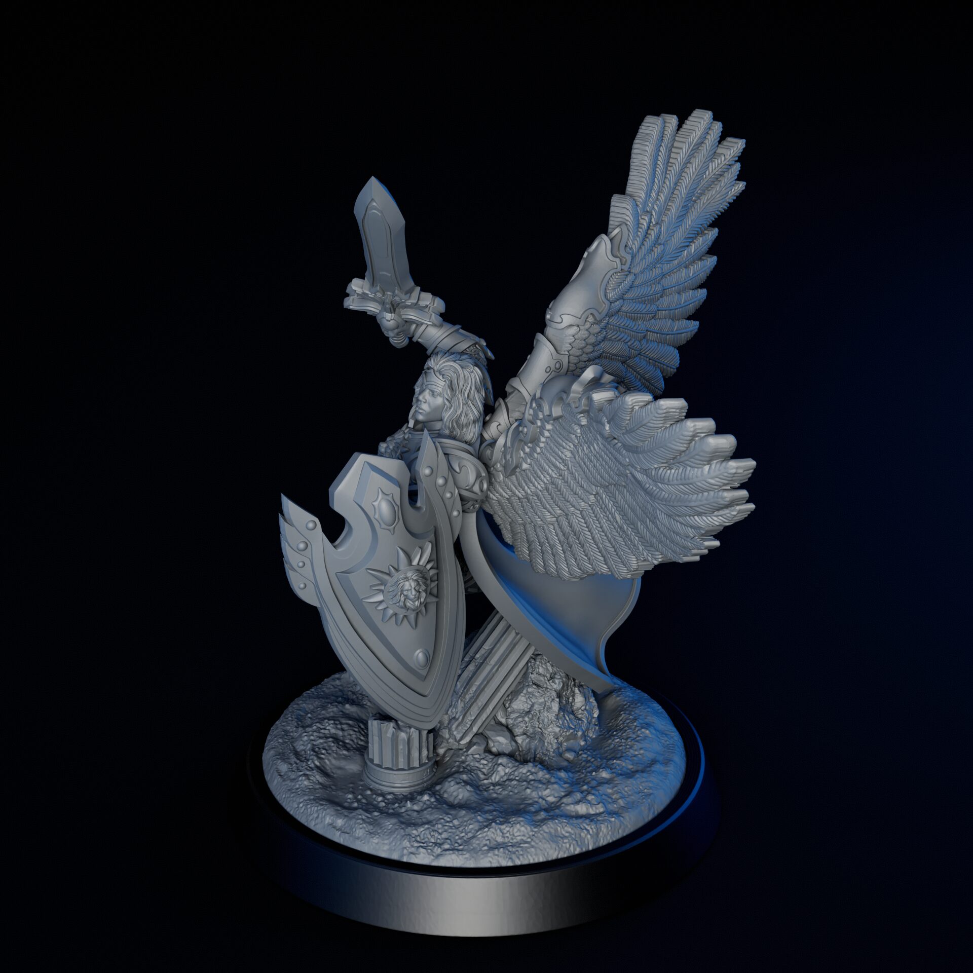 Weapon of high-detailed 35mm solar angel RPG fine art miniature for collectors, sculpted by Alex Oliver for Fantastic Art Studios.